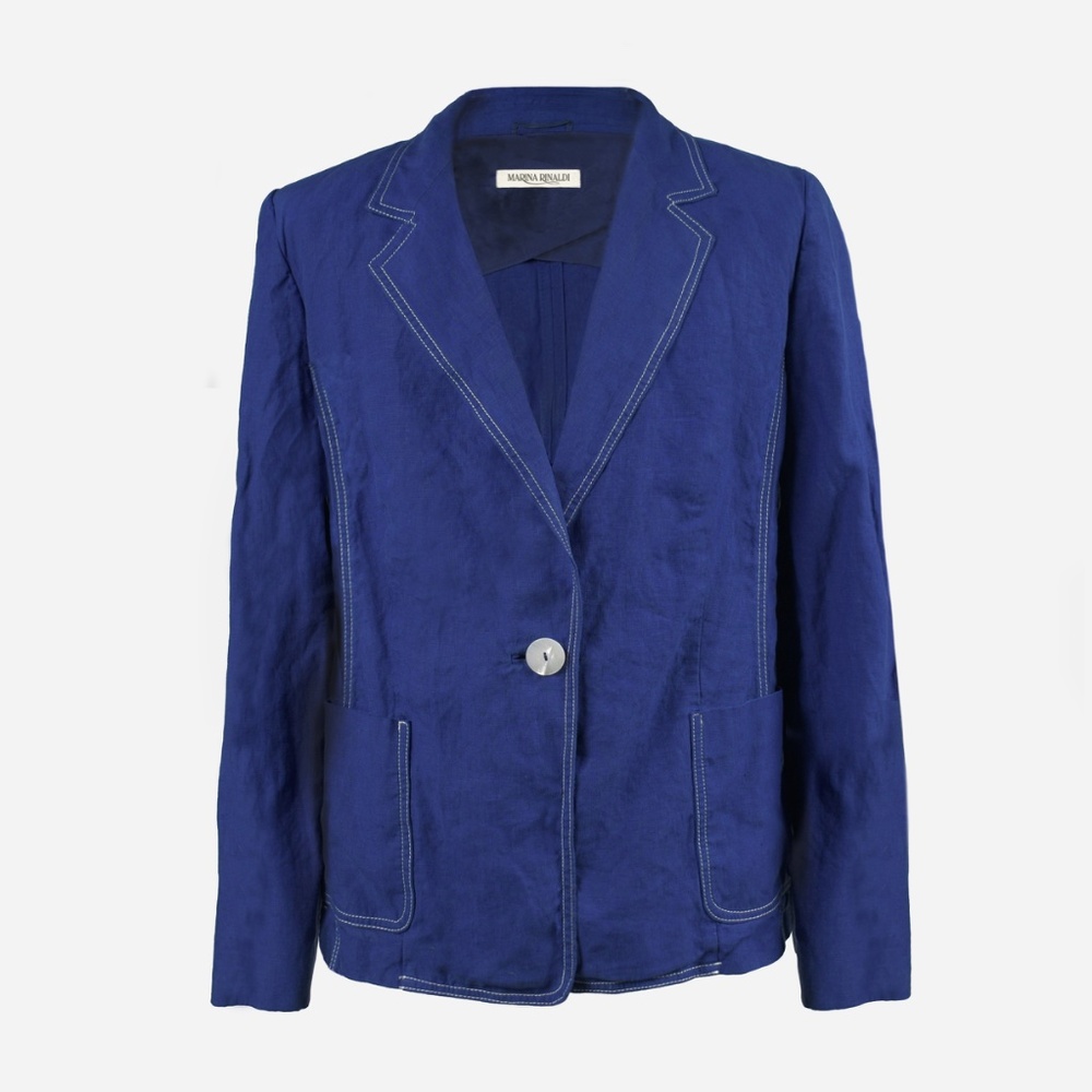 MARINA RINALDI Linen Blazer Single Button Closure Partial Lining Size US 18